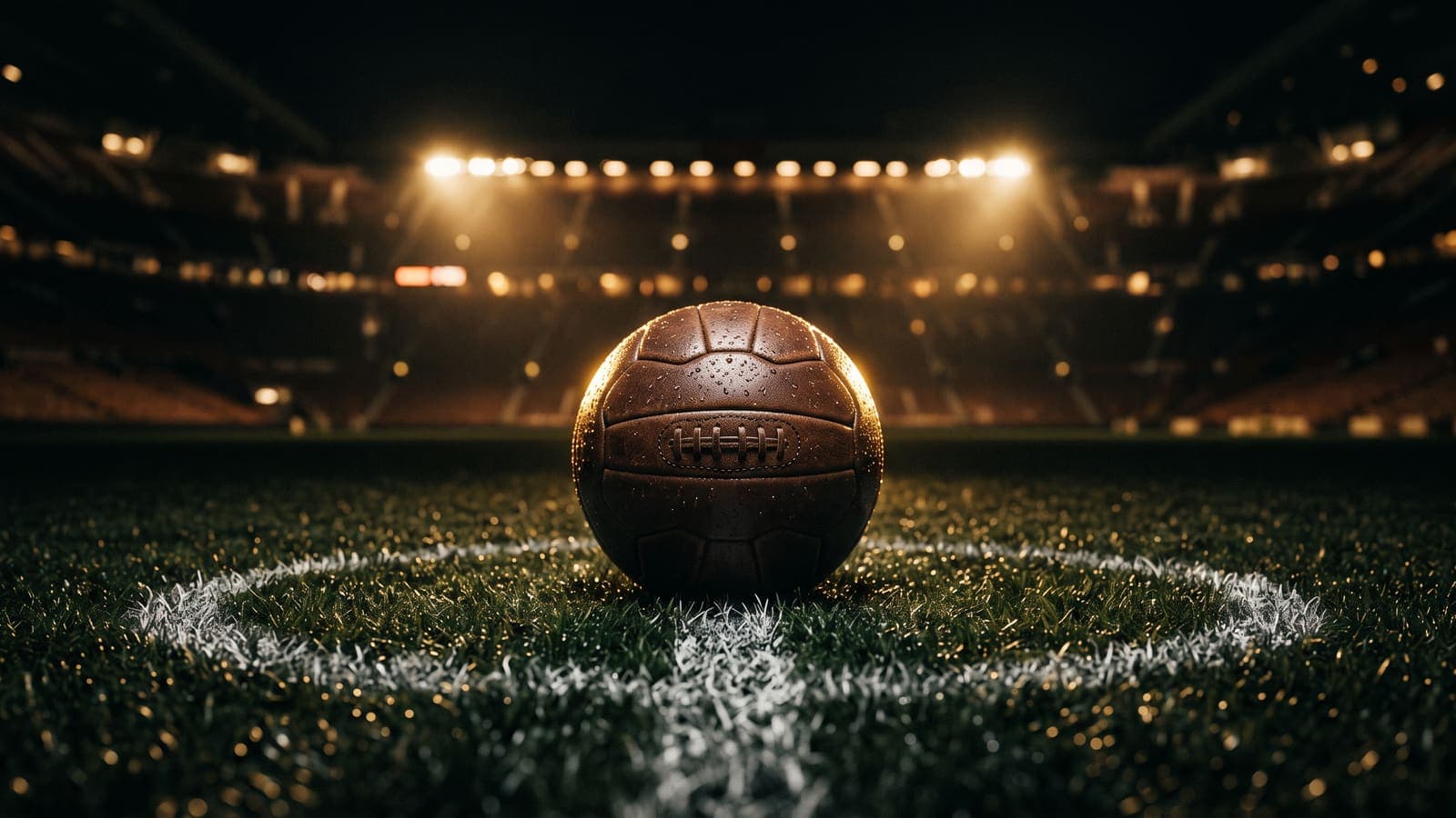 Lederfußball auf nassem Rasen im Flutlicht eines Stadions – Bundesliga-Tippspiel mit Punkten nach Quote